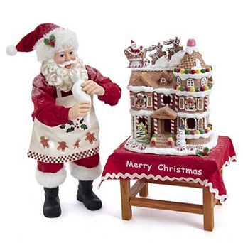 Kurt Adler Santa Decorating LED Gingerbread House Christmas Table Decor