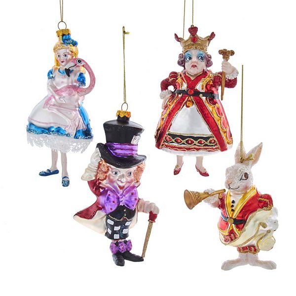 Kurt Adler Noble Gems Alice in Wonderland Christmas Ornament 4-piece Set