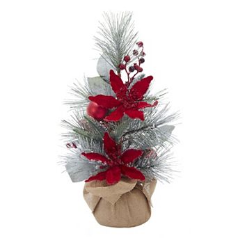 Kurt Adler Flocked Poinsettia Artificial Christmas Tree Floor Decor