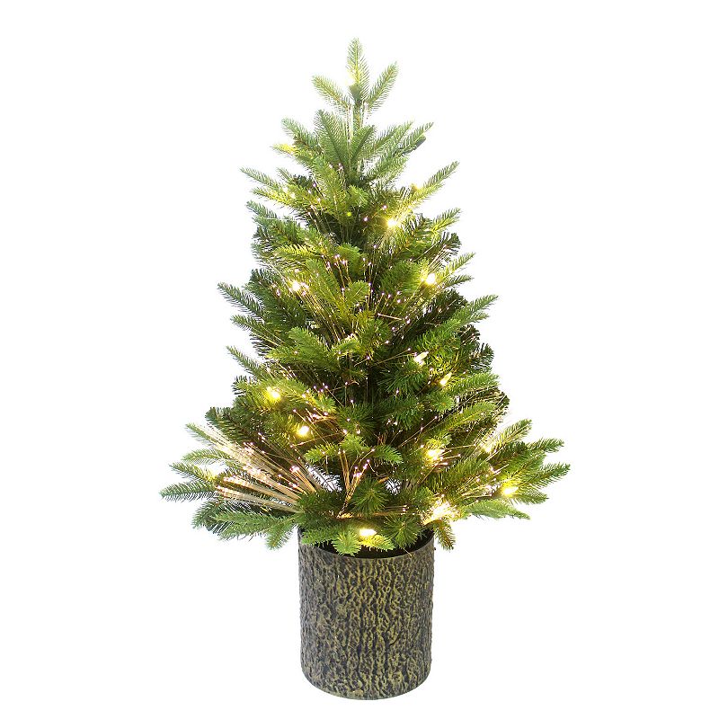 Kurt Adler 32-Inch Northern Light Pot Tree with Fiber-Optics and Warm White LED Lights
