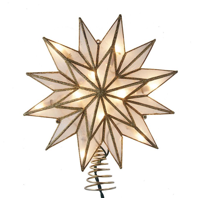 Kurt Adler 10-Light 12-Point Capiz Star Christmas Tree Topper, Multicolor