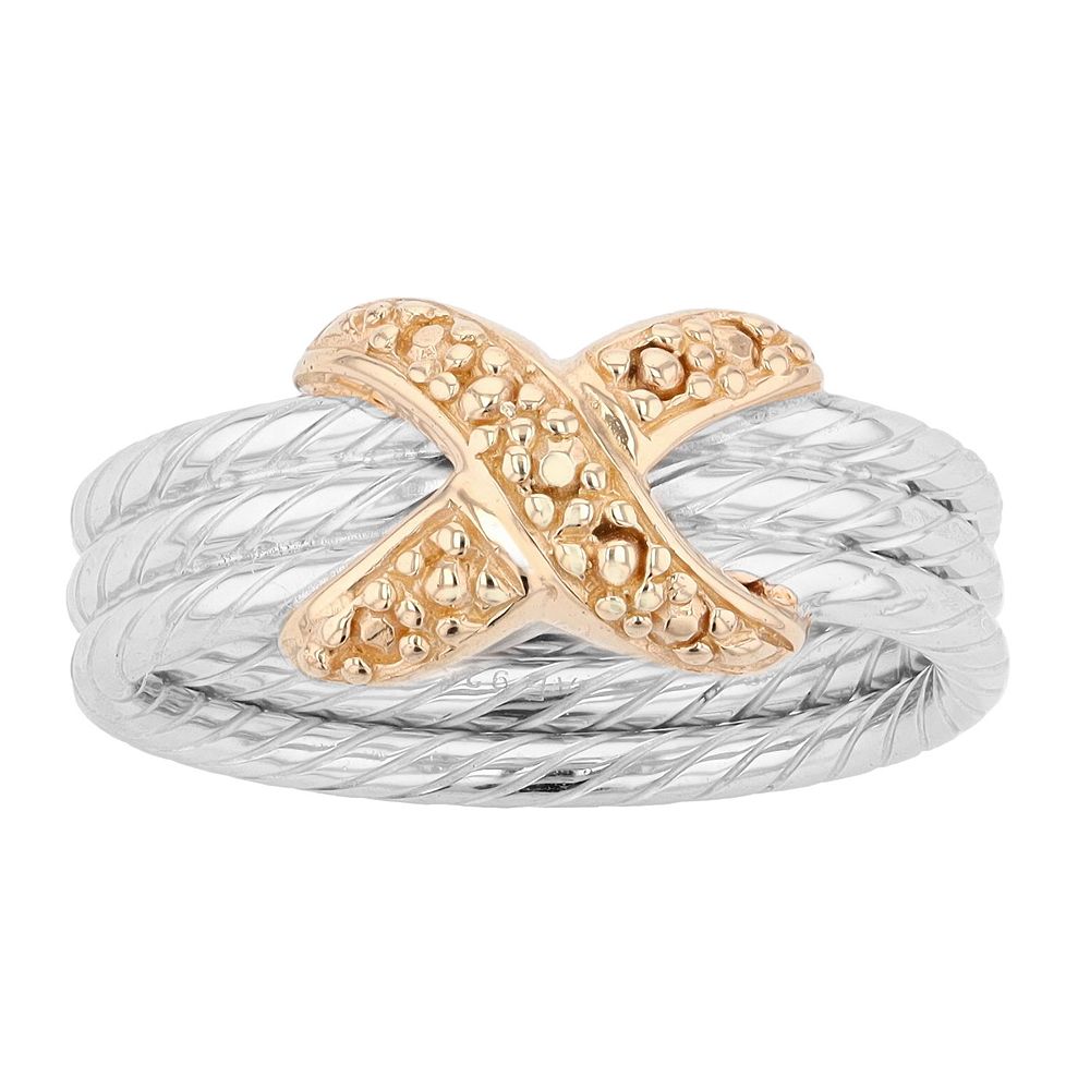 Two Tone Sterling Silver 3-Row Rope Ring
