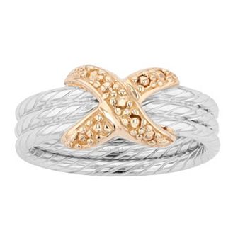 Two Tone Sterling Silver 3-Row Rope Ring
