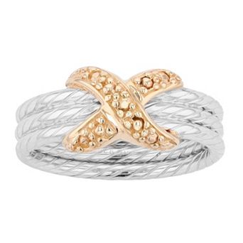 Two Tone Sterling Silver 3-Row Rope Ring