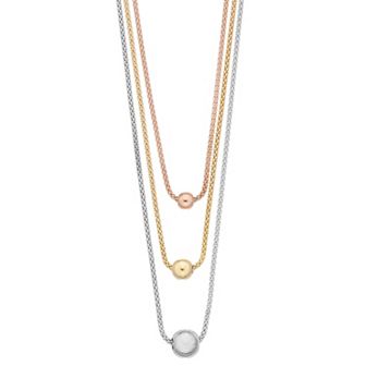Tri-Tone Sterling Silver Multistrand 3-Bead Necklace