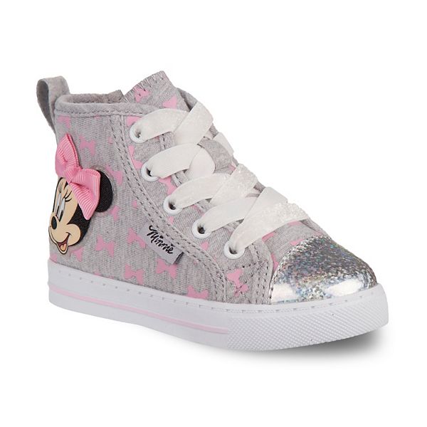 *Disney Minnie Mouse Toddler Girls' Glittery Zip Up High Top Sneakers Silver 