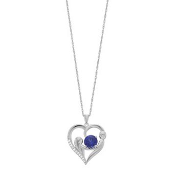 LeRose by Lexi and Rose Sterling Silver Lab-Created Ceylon Blue & White Sapphire Heart Pendant Necklace