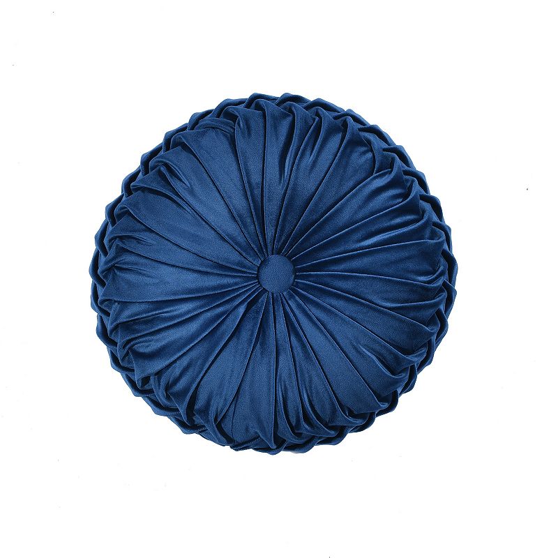 Lush Decor Round Pleated Soft Velvet Throw Pillow, Blue, 15 ROUND