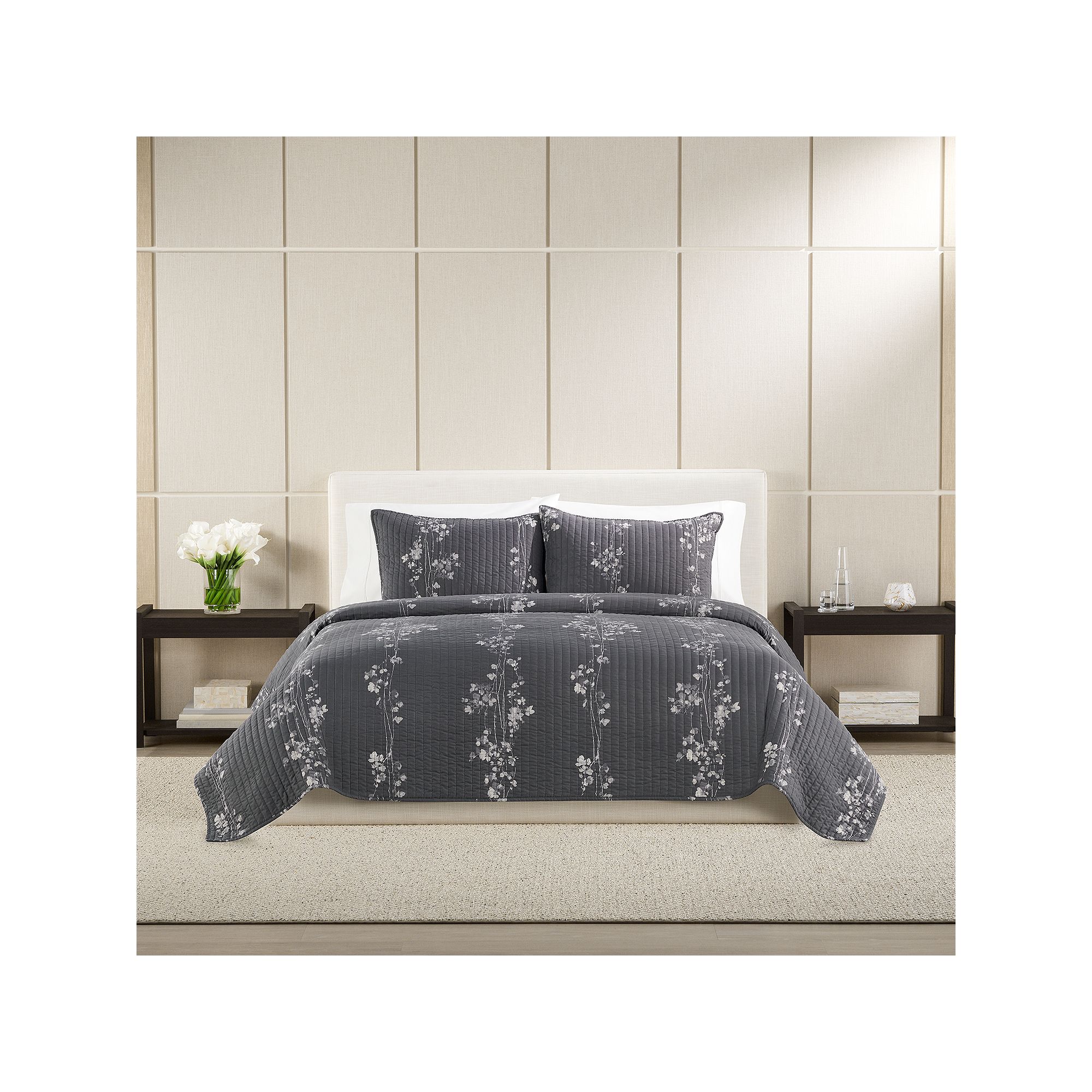 Simply Vera Vera Wang Dark Linear Floral Quilt or Sham
