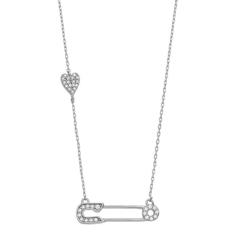 Adornia Crystal Safety Pin Pendant Necklace, Womens, White