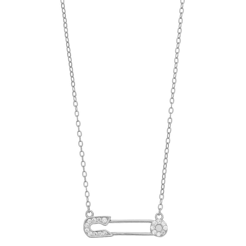 Adornia Cubic Zirconia Safety Pin Necklace, Womens, White