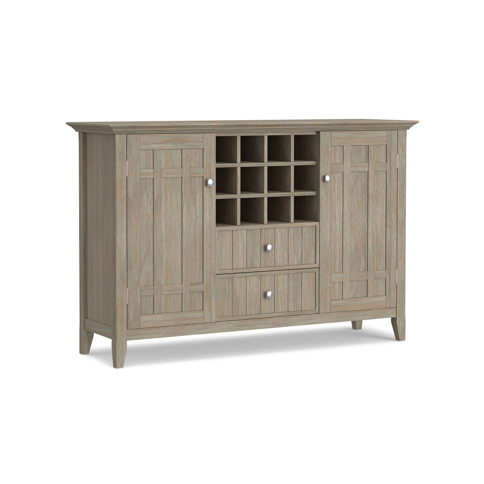 Simpli Home Bedford Wine Storage Cabinet, Distressed Gray