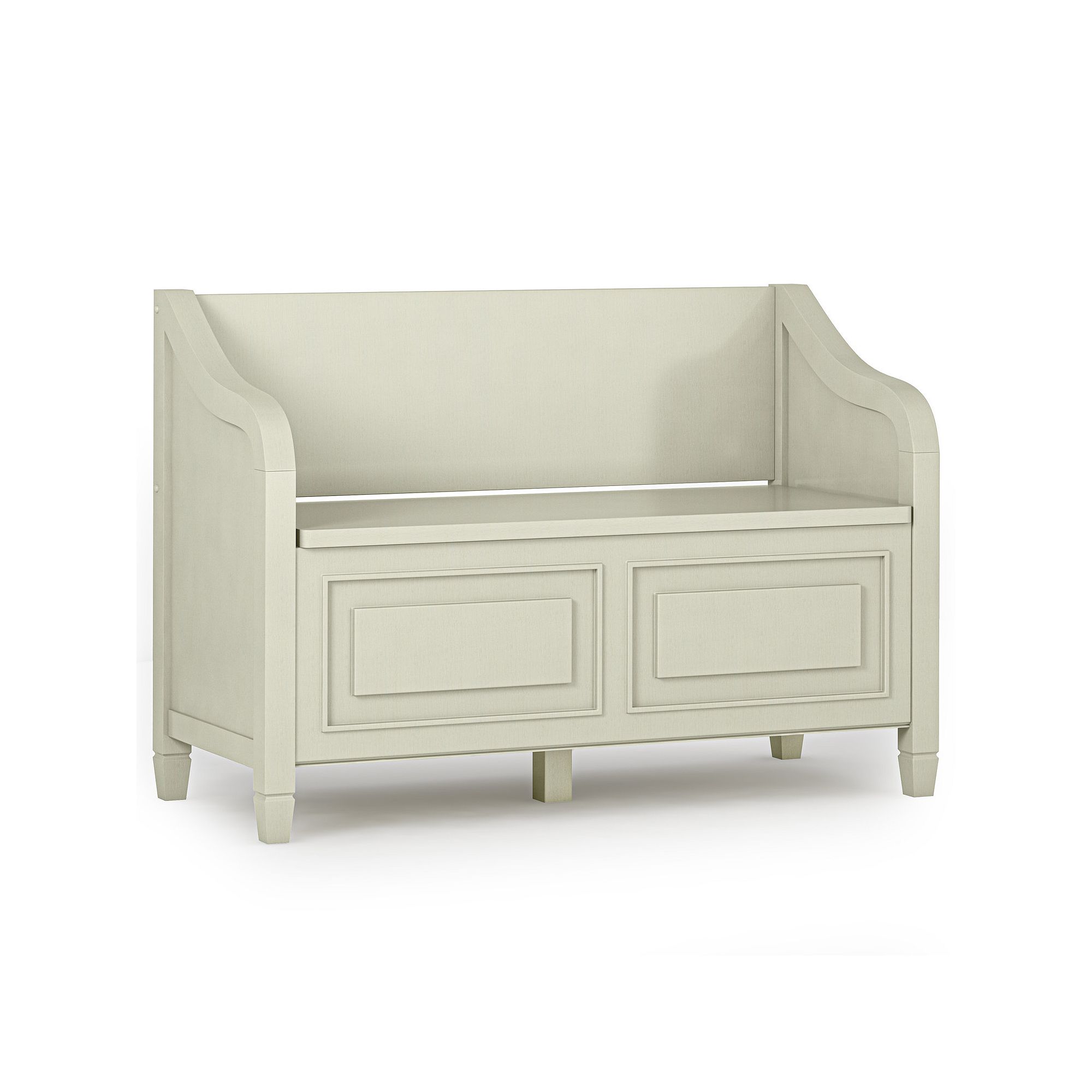 Simpli Home Connaught Hinged Rustic Storage Bench, Antique White