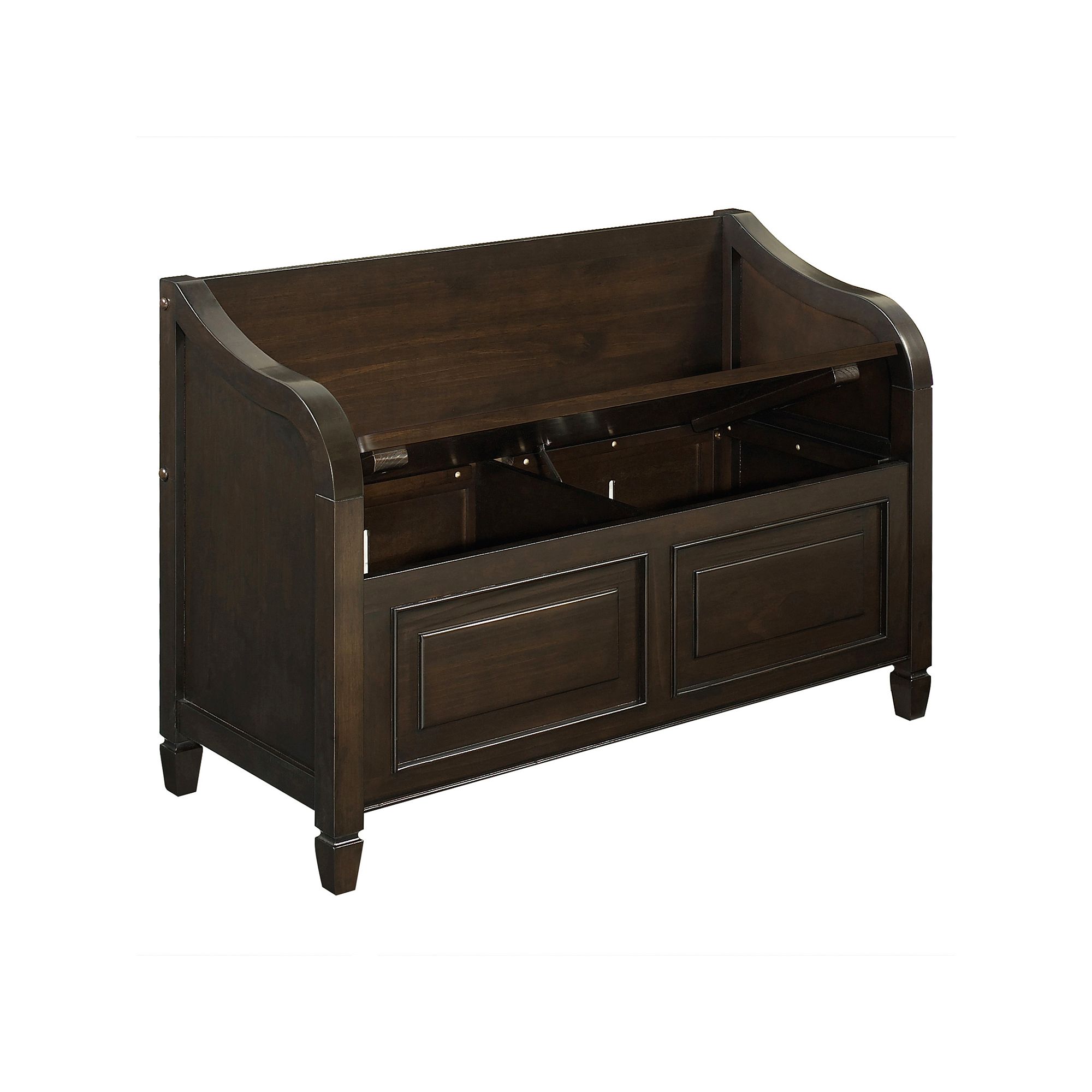 Simpli Home Connaught Hinged Rustic Storage Bench, Dark Brown Brown