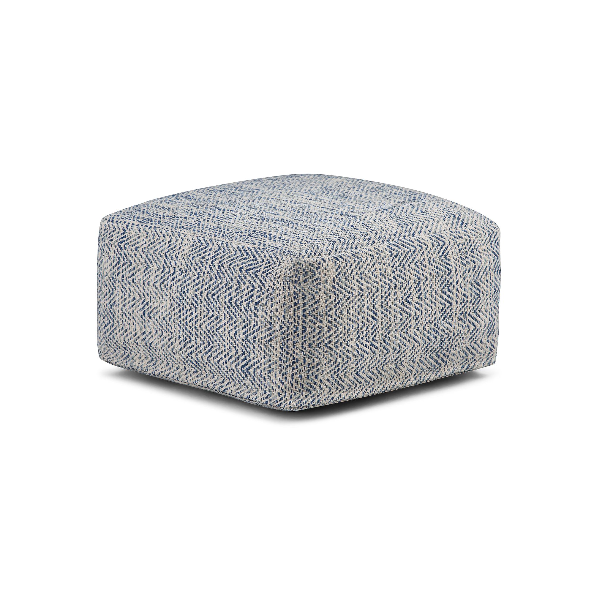 Simpli Home Nate Square Pouf, Blue