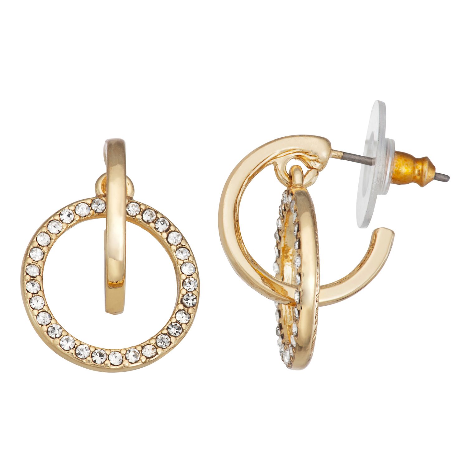 Nine West Simulated Crystal Orbital Hoop Earrings - Gold Tone