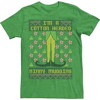 Men's Elf Buddy Cotton Headed Ninny Muggins Holiday Pattern Tee