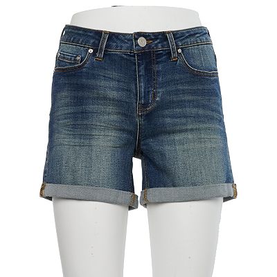 Juniors Indigo Rein Mid Rise Rolled Cuff Midi Shorts