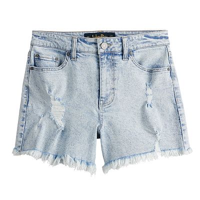 Juniors Indigo Rein High Rise Frayed Hem Midi Shorts