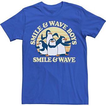 Men's Madagascar Penguins Smile And Wave Sunset Text Poster Tee