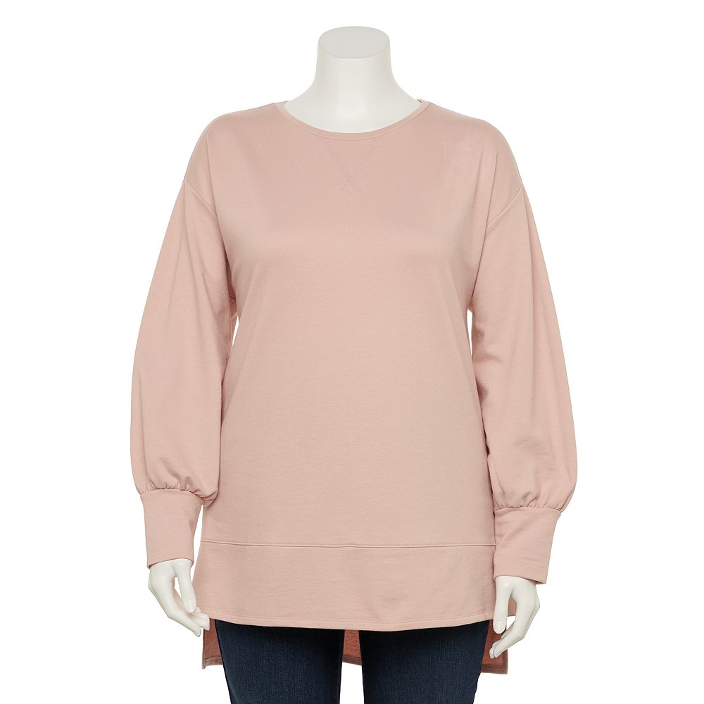Long Sleeve Tunic Tops Plus Size Sweatshirt Tunic Ribbed Pullover - Main Image