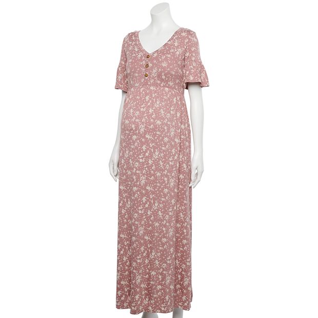 casual maternity maxi dress PinkBlush Navy Lace Overlay The Taupe Ribbed Maternity Knit Maxi Dress is perfectly bump Motherhood Maternity Cotton Tiered Maternity
