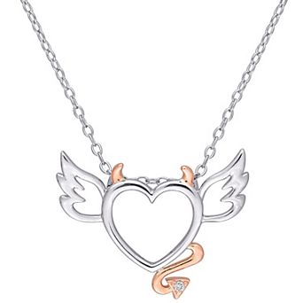 Stella Grace 2-Tone Sterling Silver Diamond Accent Devil & Angel Heart Pendant Necklace