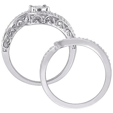 Stella Grace Sterling Silver 1/5 Carat T.W. Diamond Vintage Engagement Ring Set