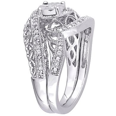 Stella Grace Sterling Silver 1/5 Carat T.W. Diamond Vintage Engagement Ring Set