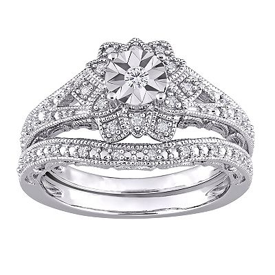 Stella Grace Sterling Silver 1 5 Carat T.W. Diamond Vintage Engagement Ring Set