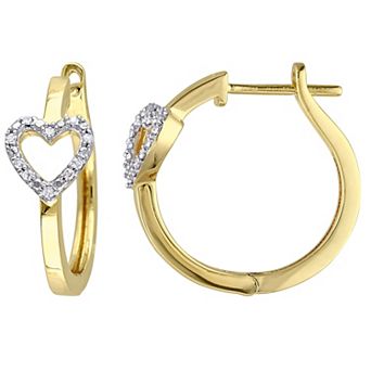 Stella Grace 18k Gold Over Silver 1/10 Carat T.W. Diamond Heart Hoop Earrings