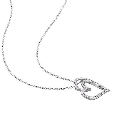 Stella Grace Sterling Silver 1/10 Carat T.W. Diamond Double Heart Pendant Necklace