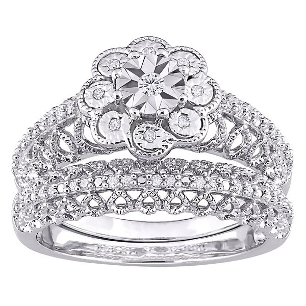 Stella Grace Sterling Silver 1/6 Carat T.W. Diamond Vintage Engagement ...