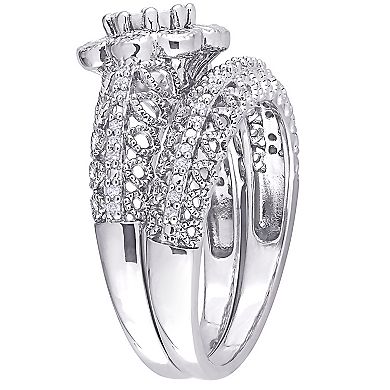 Stella Grace Sterling Silver 1/6 Carat T.W. Diamond Vintage Engagement Ring Set