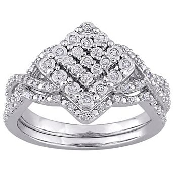 Stella Grace Sterling Silver 1/4 Carat T.W. Diamond Vintage Engagement Ring Set