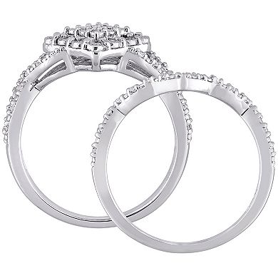 Stella Grace Sterling Silver 1/4 Carat T.W. Diamond Vintage Engagement Ring Set
