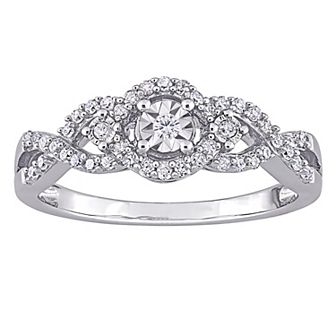 Stella Grace Sterling Silver 1/4 Carat T.W. Diamond Swirl Halo Ring