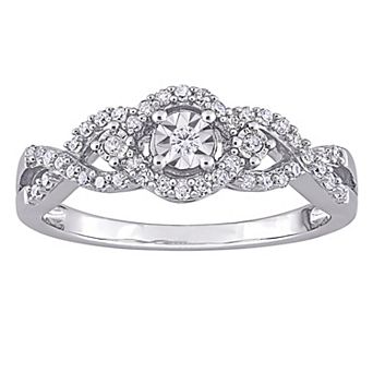 Stella Grace Sterling Silver 1/4 Carat T.W. Diamond Swirl Halo Ring