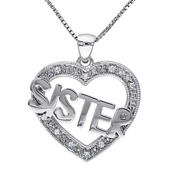 Stella Grace Sterling Silver Diamond Accent Heart "SISTER" Pendant Necklace