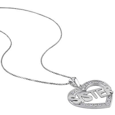 Stella Grace Sterling Silver Diamond Accent Heart SISTER Pendant Necklace