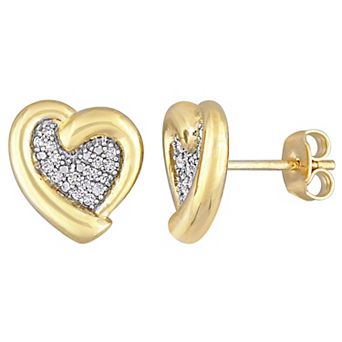 Stella Grace 18k Gold Over Sterling Silver 1/6 Carat T.W. Diamond Heart Stud Earrings