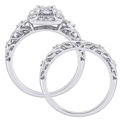 Stella Grace Sterling Silver 1/5 Carat T.W. Diamond Vintage Engagement Ring Set