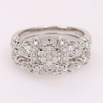 Stella Grace Sterling Silver 1/5 Carat T.W. Diamond Vintage Engagement Ring Set