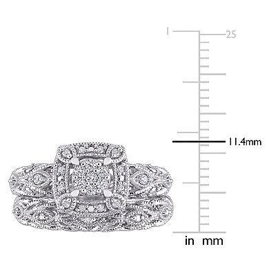 Stella Grace Sterling Silver 1/5 Carat T.W. Diamond Vintage Engagement Ring Set