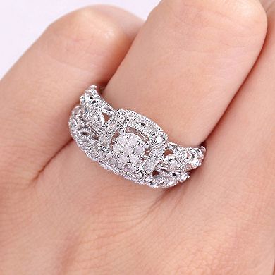 Stella Grace Sterling Silver 1/5 Carat T.W. Diamond Vintage Engagement Ring Set