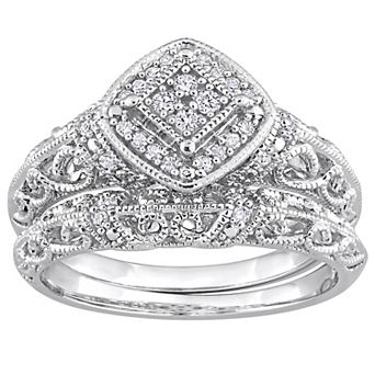 Stella Grace Sterling Silver 1/5 Carat T.W. Diamond Vintage Engagement Ring Set
