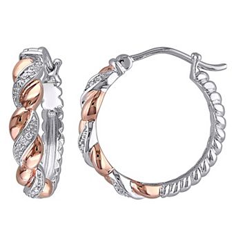 Stella Grace Two Tone Sterling Silver Diamond Accent Twist Hoop Earrings