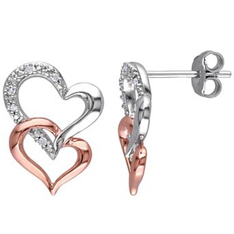 Stella Grace Two Tone Sterling Silver Diamond Accent Interlocking Heart Earrings