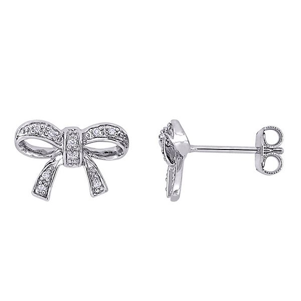 Stella Grace Sterling Silver Diamond Accent Bow Stud Earrings