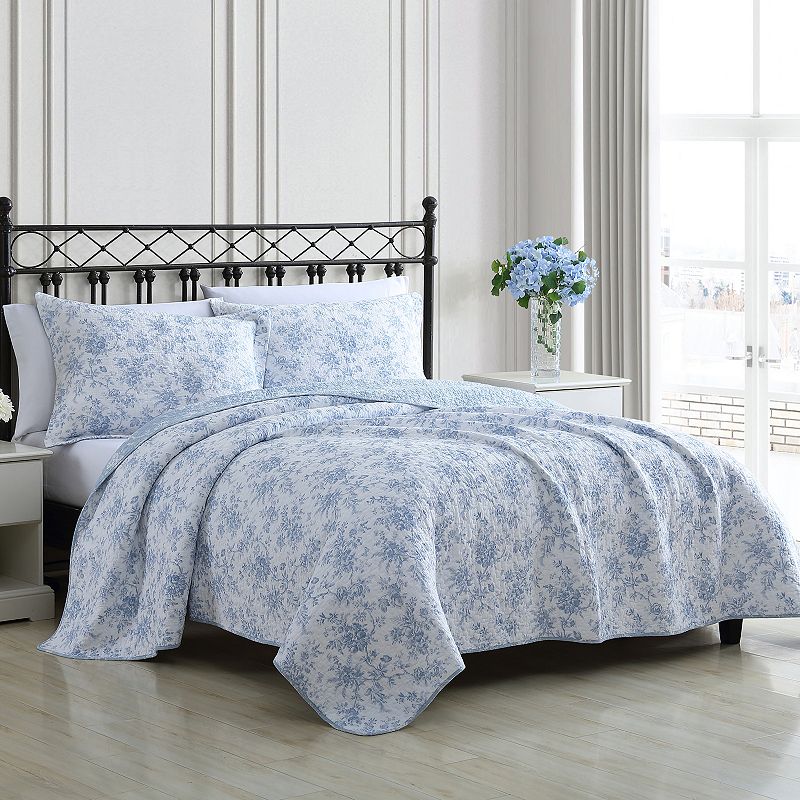 Laura Ashley Walled Garden Quilt Set with Shams, Blue, Twin